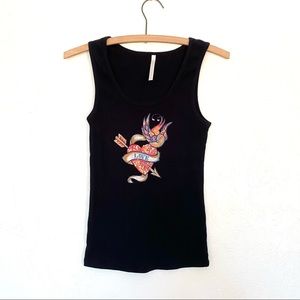 Cute Black Slim Tank Top with Embellishment